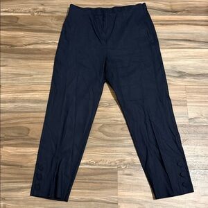 J.Jill Stretch Linen Button Hem Pants Navy Women’s Sz. M Cropped Comfort